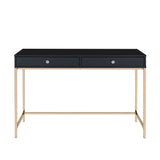 47" Black and Gold Writing Desk With Two Drawers