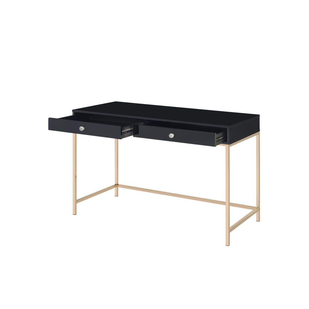 47" Black and Gold Writing Desk With Two Drawers - Homeroots - Flyclothing LLC