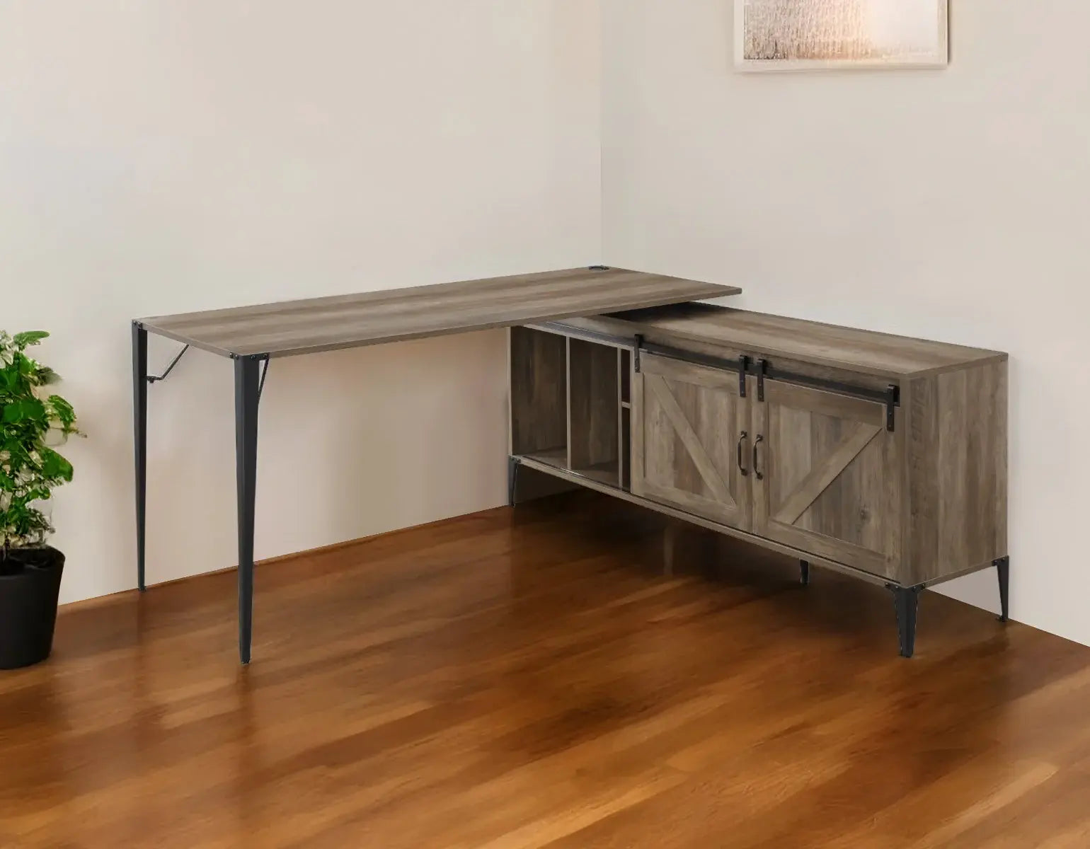 65" Brown and Black L Shape Writing Desk - Homeroots - Flyclothing LLC