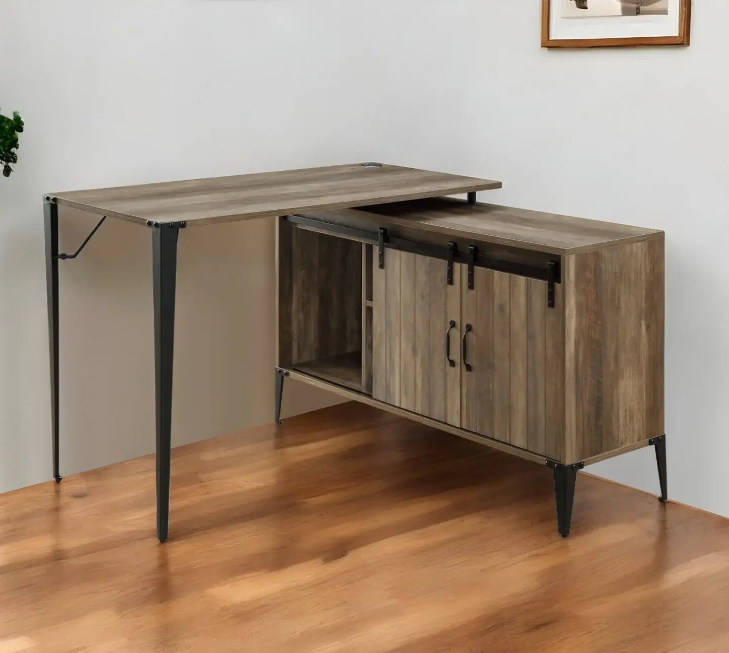 48" Brown and Black L Shape Writing Desk - Homeroots - Flyclothing LLC