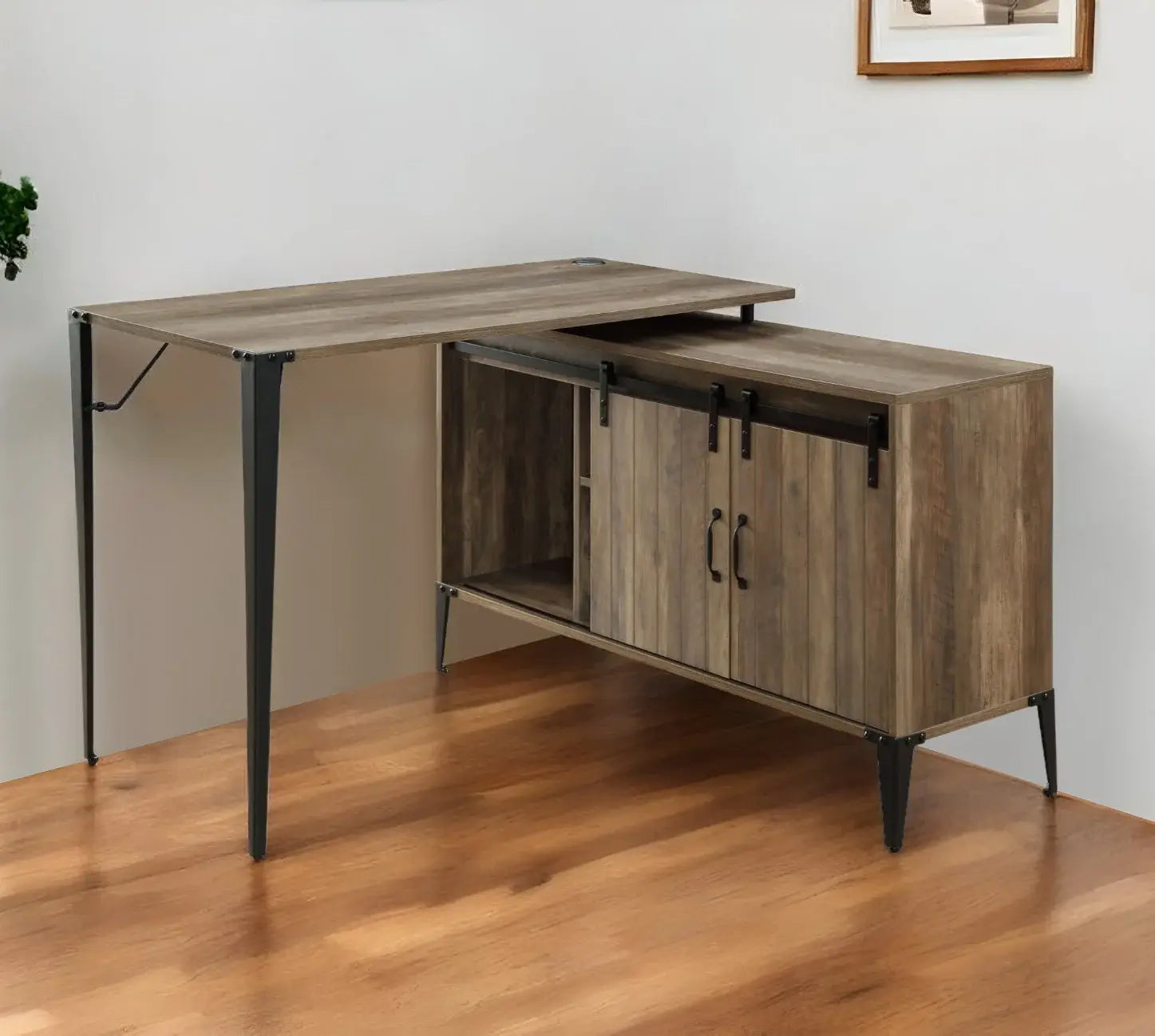 48" Brown and Black L Shape Writing Desk - Homeroots - Flyclothing LLC