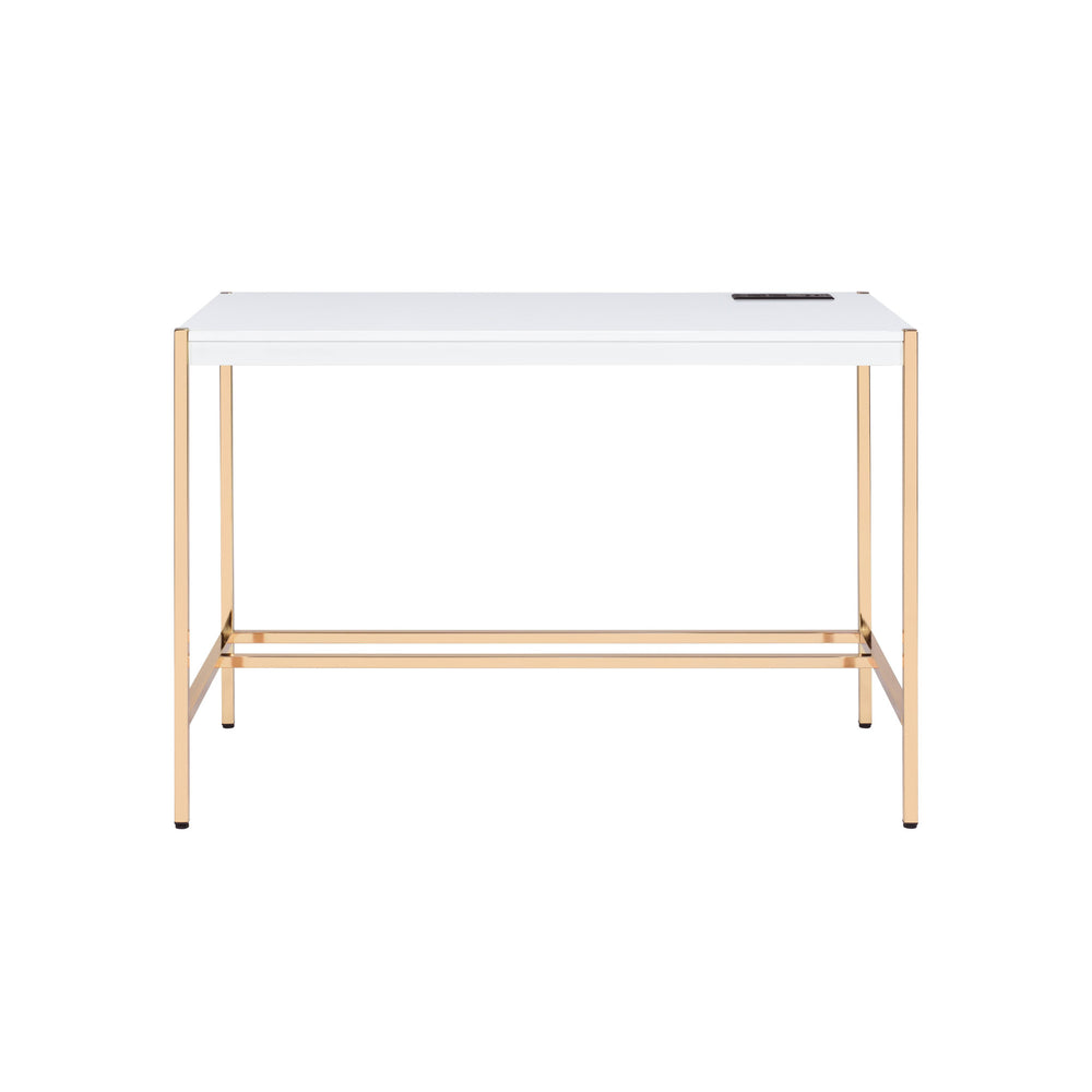 42" White and Gold Writing Desk - Homeroots - Flyclothing LLC