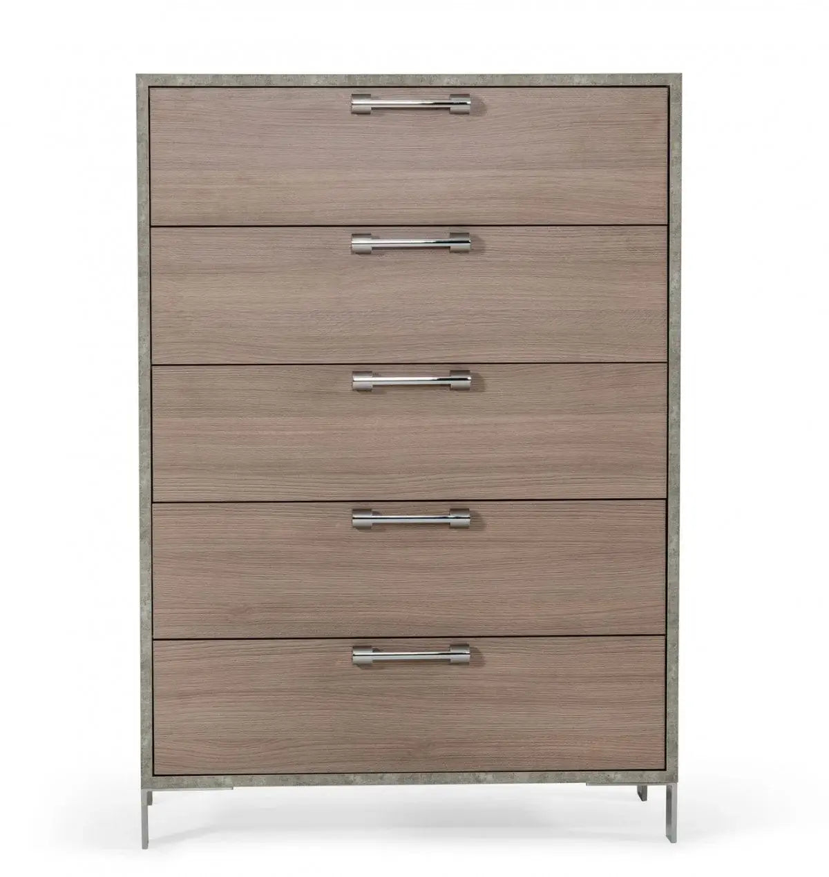 35" Brown Oak And Grey Solid And Manufactured Wood Five Drawer Chest - Homeroots - Flyclothing LLC