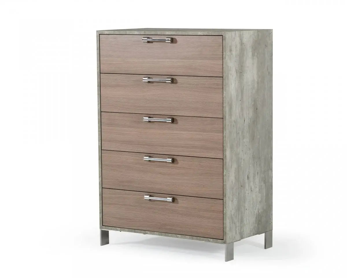 35" Brown Oak And Grey Solid And Manufactured Wood Five Drawer Chest - Homeroots - Flyclothing LLC