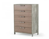 35" Brown Oak And Grey Solid And Manufactured Wood Five Drawer Chest - Homeroots - Flyclothing LLC
