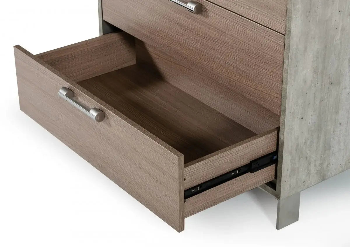 35" Brown Oak And Grey Solid And Manufactured Wood Five Drawer Chest - Homeroots - Flyclothing LLC
