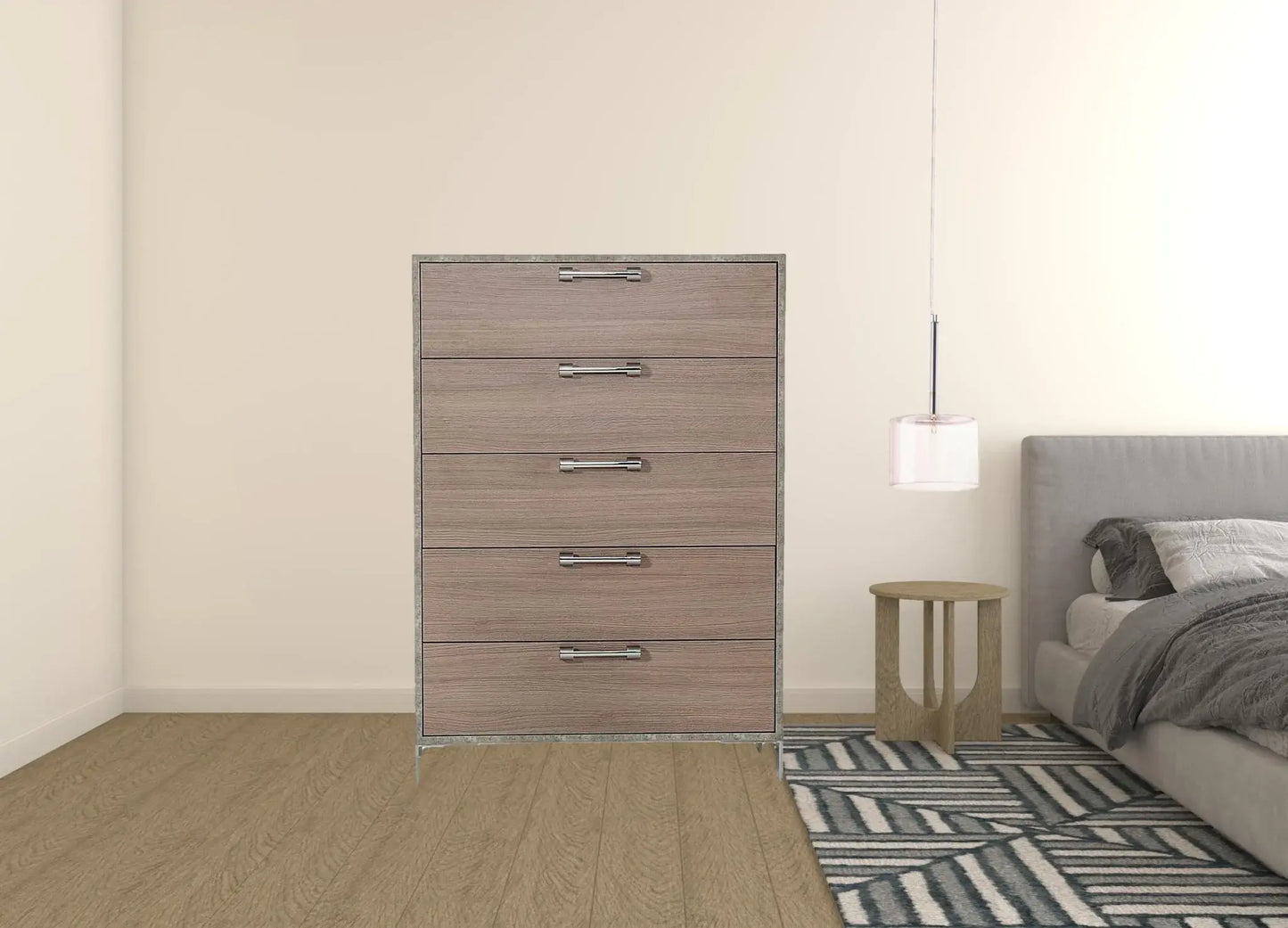 35" Brown Oak And Grey Solid And Manufactured Wood Five Drawer Chest - Homeroots - Flyclothing LLC
