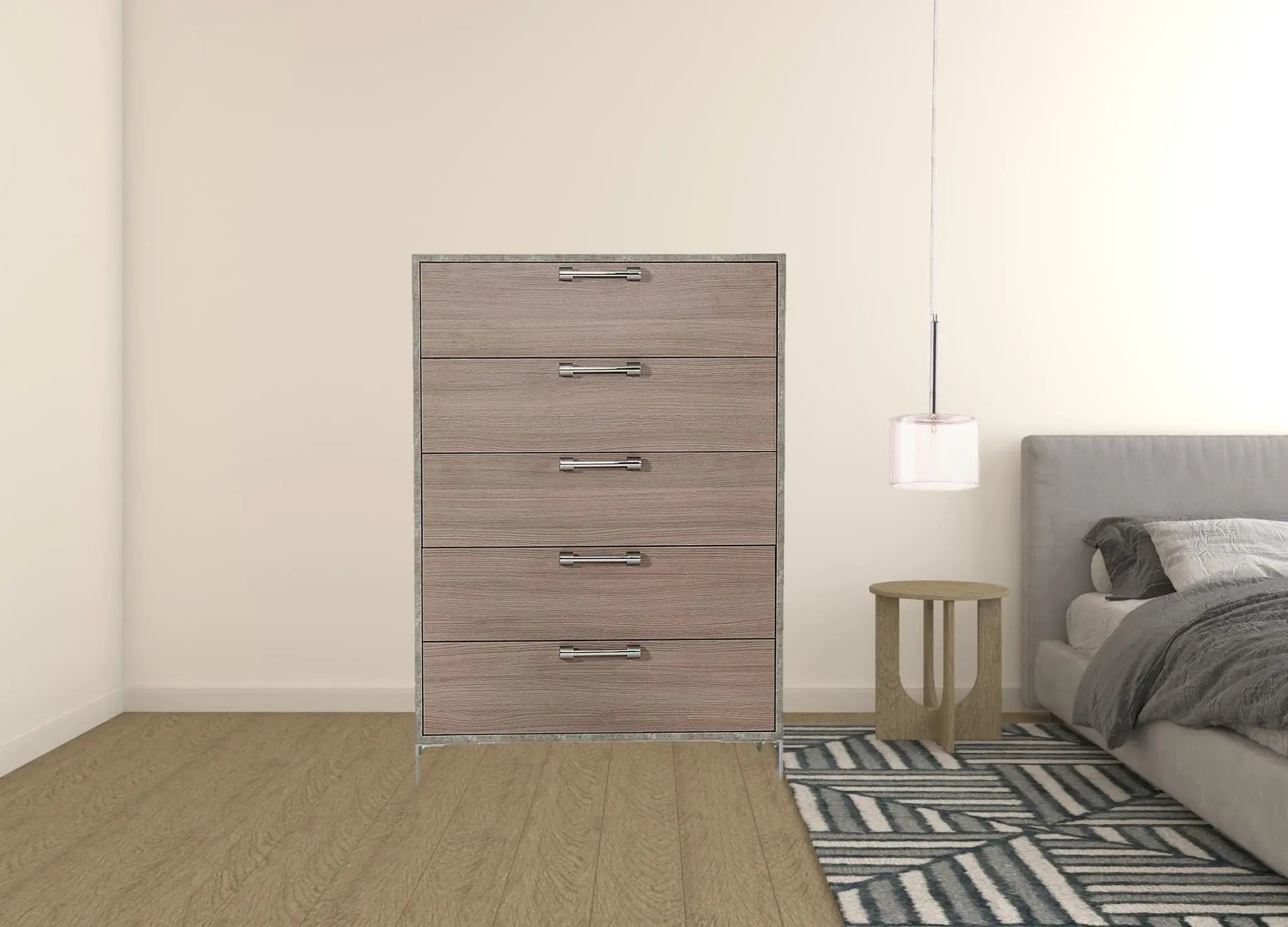 35" Brown Oak And Grey Solid And Manufactured Wood Five Drawer Chest - Homeroots - Flyclothing LLC