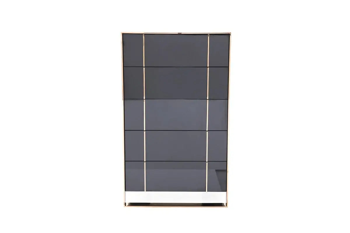 33" Black Gold Manufactured Wood + Solid Wood Stainless Steel Five Drawer Chest - Homeroots - Flyclothing LLC