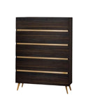 33" Drk Brown White Marble Manufactured Wood + Solid Wood Stainless Steel Five Drawer Chest