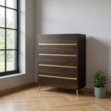 33" Drk Brown White Marble Manufactured Wood + Solid Wood Stainless Steel Five Drawer Chest