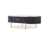 47" White And Gold Stone And Stainless Steel Oval Coffee Table With Drawer - Homeroots - Flyclothing LLC