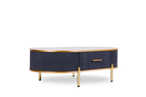 47" White And Gold Stone And Stainless Steel Oval Coffee Table With Drawer - Homeroots - Flyclothing LLC