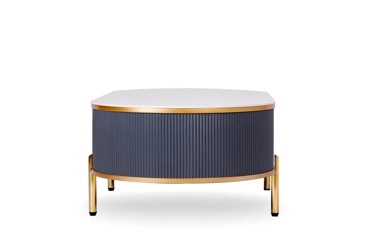 47" White And Gold Stone And Stainless Steel Oval Coffee Table With Drawer - Homeroots - Flyclothing LLC