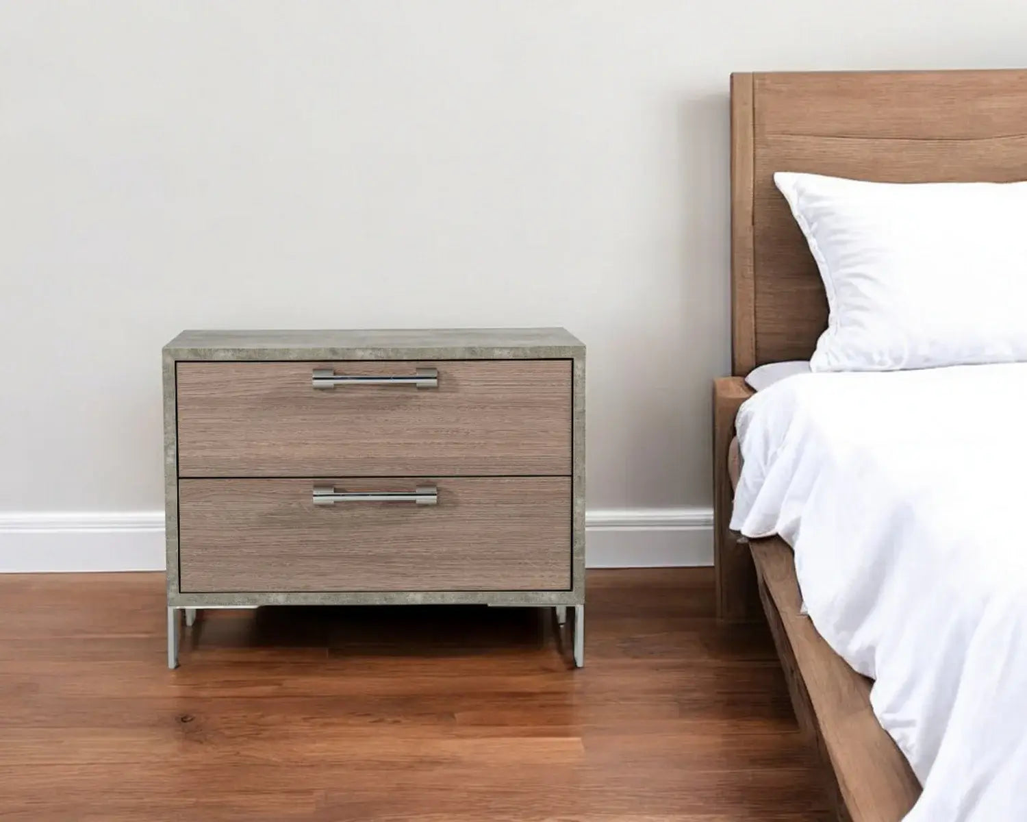 20" Brown Oak and Gray Two Drawer Nightstand - Homeroots - Flyclothing LLC