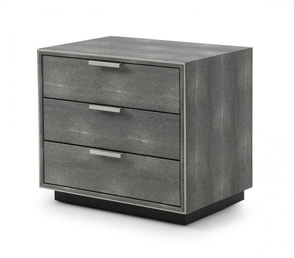 22" Gray Solid and Manufactured Wood Shagreen Three Drawer Nightstand
