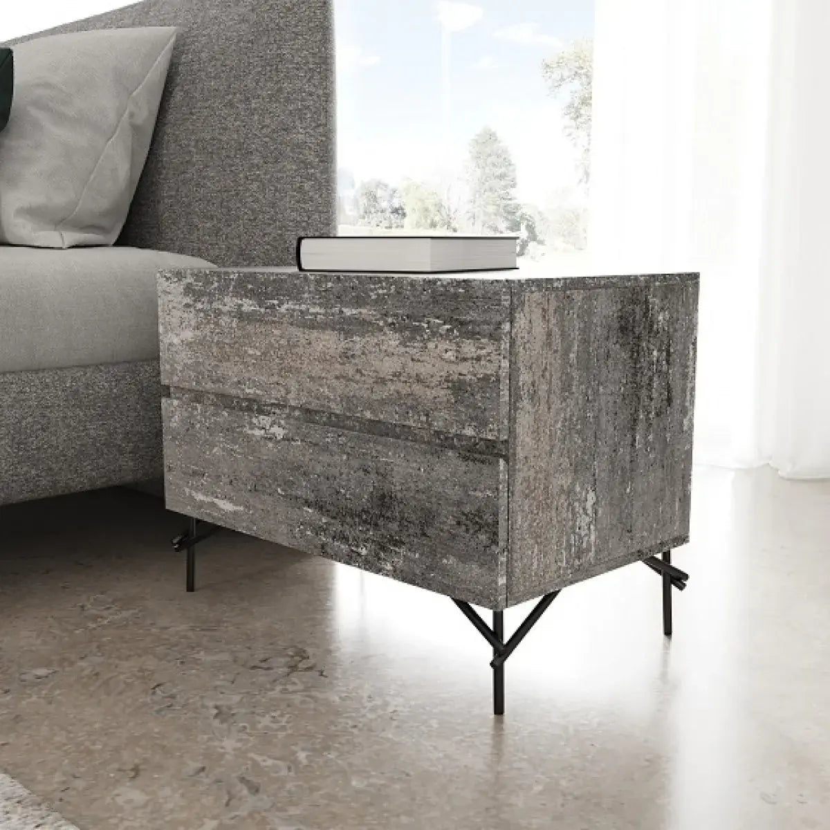 21" Distressed Gray Two Drawer Nightstand - Homeroots - Flyclothing LLC