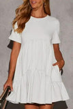 Tiered Round Neck Short Sleeve Mini Dress - Trendsi