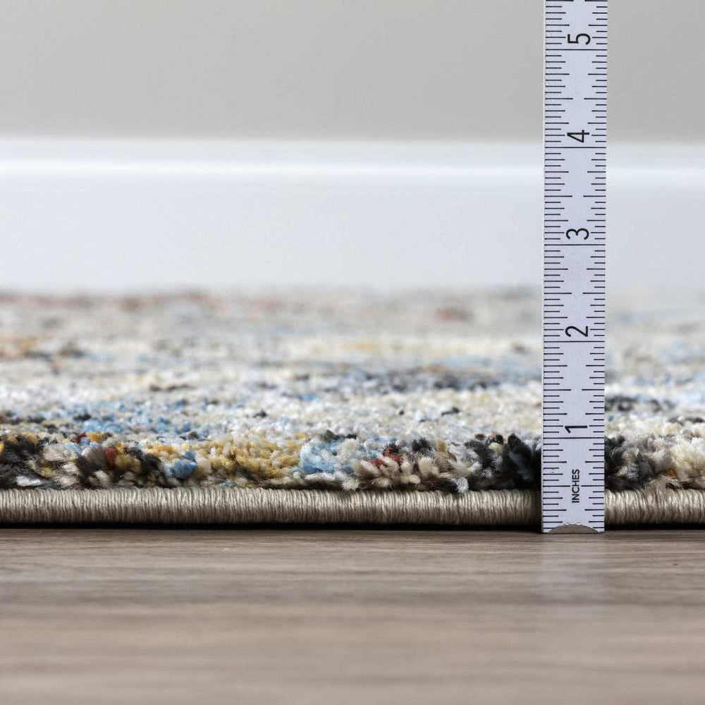 5' X 8' Brown Light Blue And Gray Distressed Diamond Area Rug - Homeroots - Flyclothing LLC