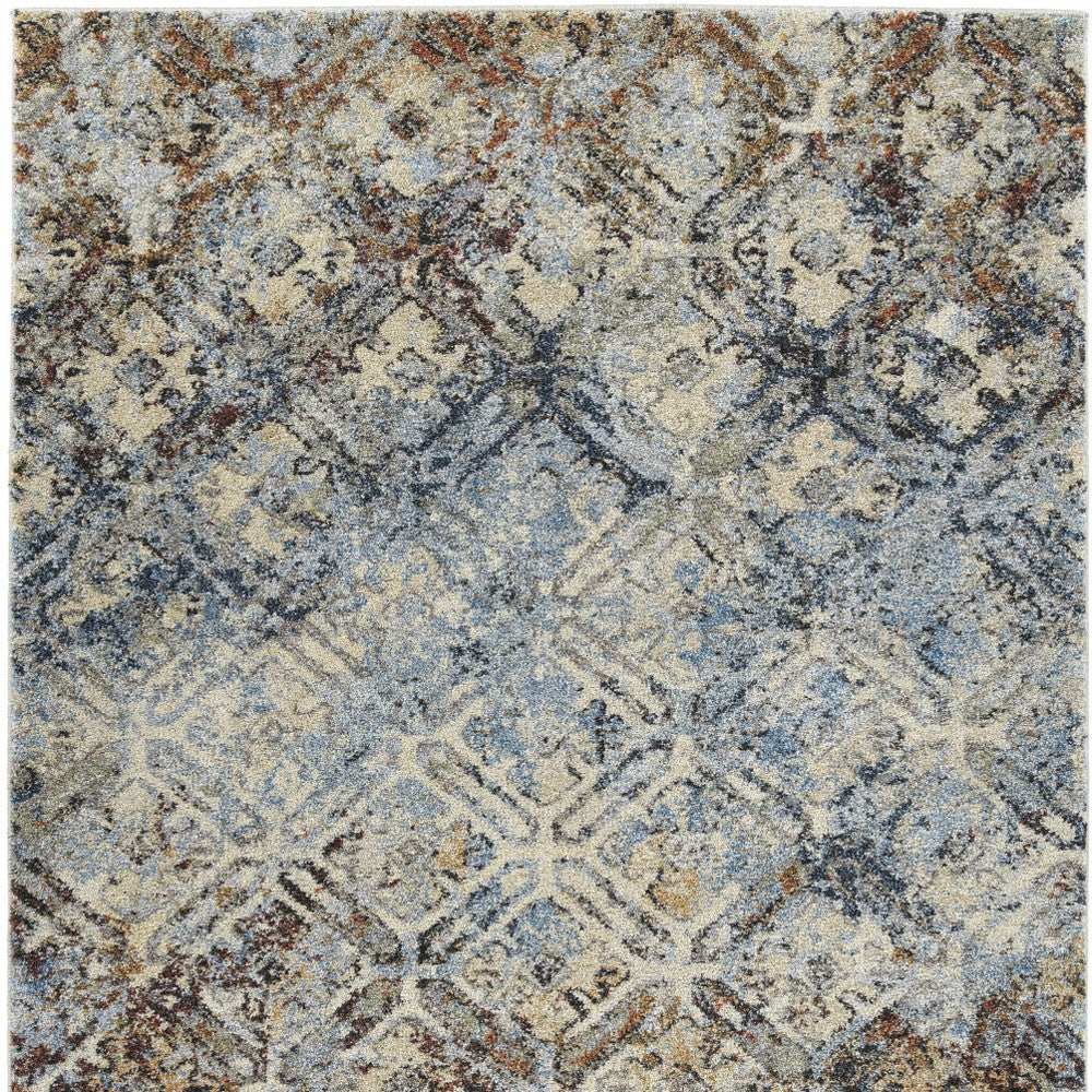 5' X 8' Brown Light Blue And Gray Distressed Diamond Area Rug - Homeroots - Flyclothing LLC
