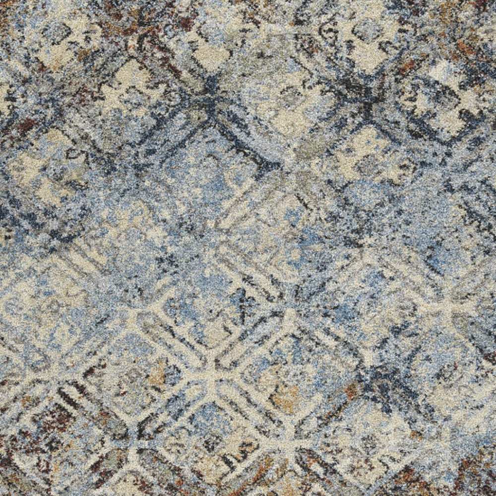 8' X 11' Brown Light Blue And Gray Distressed Diamond Area Rug - Homeroots - Flyclothing LLC