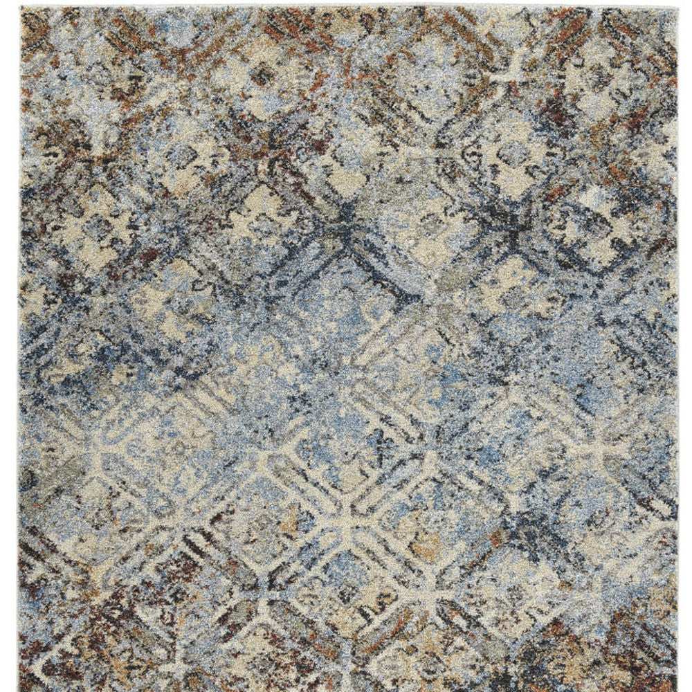 8' X 11' Brown Light Blue And Gray Distressed Diamond Area Rug - Homeroots - Flyclothing LLC