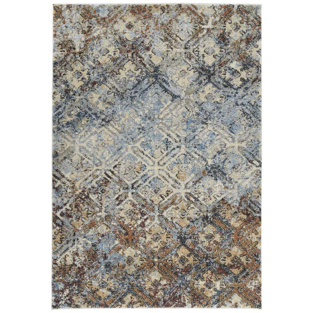8' X 11' Brown Light Blue And Gray Distressed Diamond Area Rug - Homeroots - Flyclothing LLC