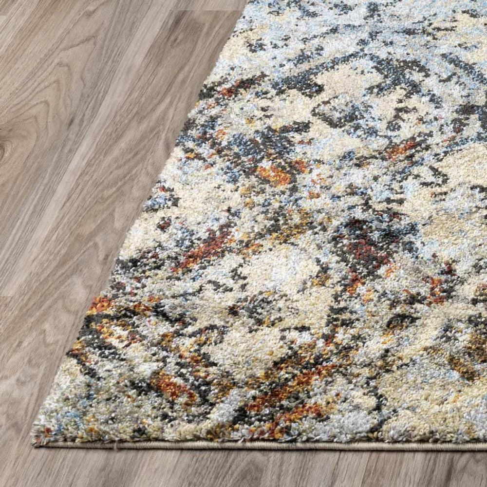 8' X 11' Brown Light Blue And Gray Distressed Diamond Area Rug - Homeroots - Flyclothing LLC