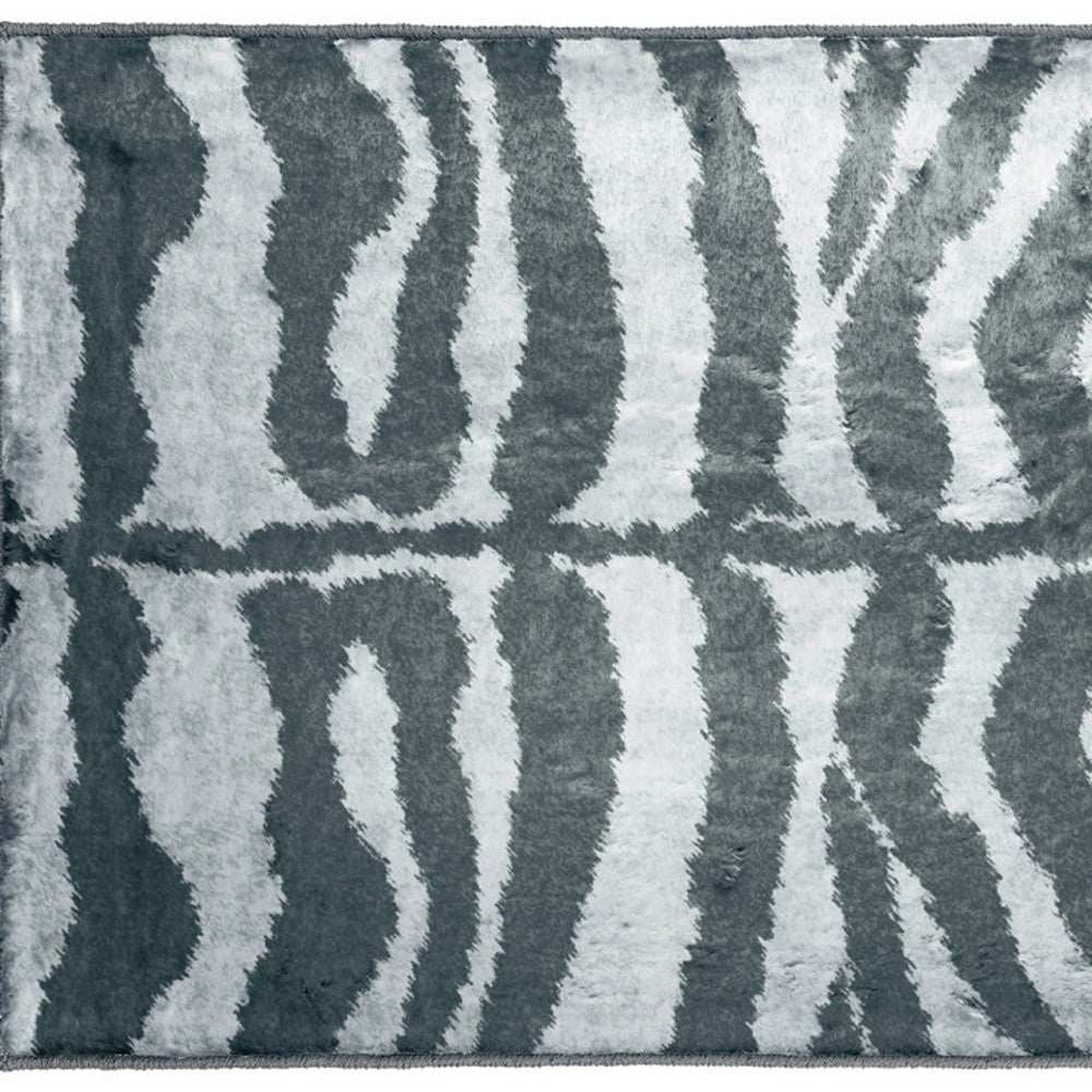 2' X 3' Grey Zebra Print Shag Handmade Non Skid Area Rug - Homeroots - Flyclothing LLC