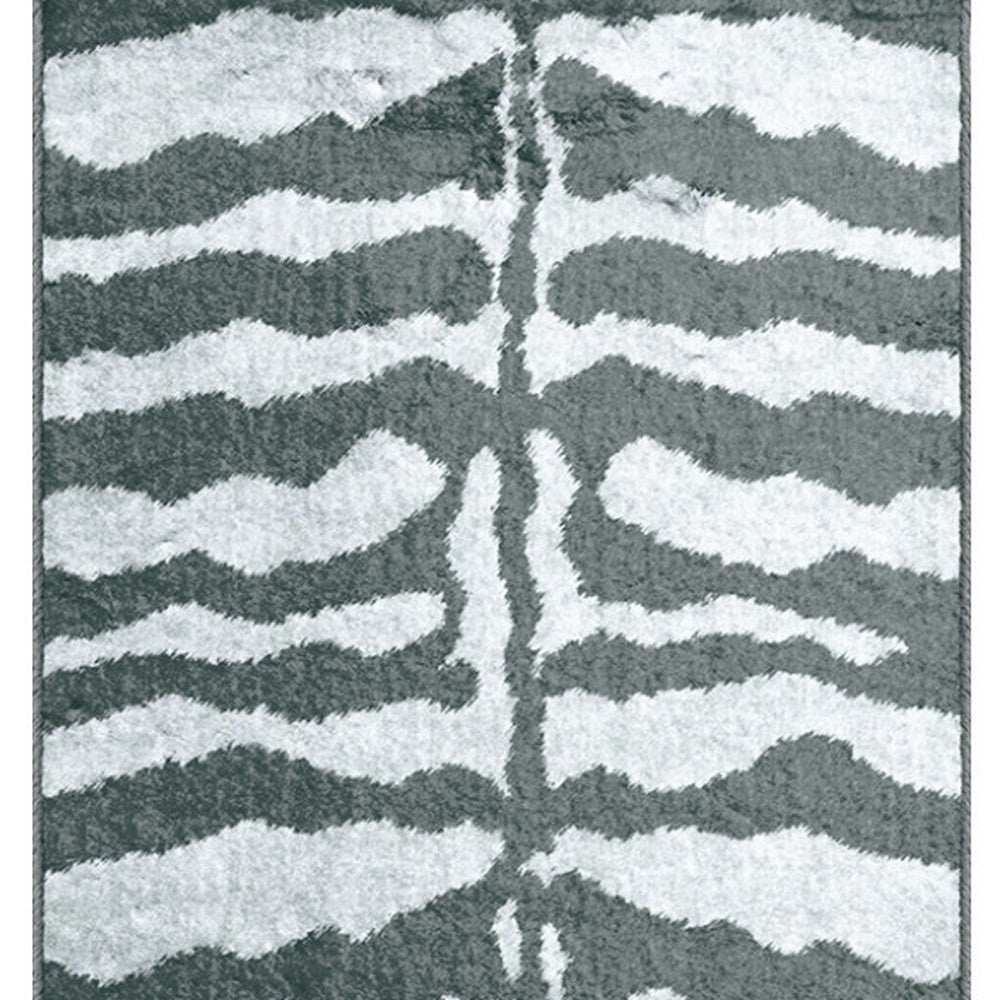 2' X 8' Grey Zebra Print Shag Handmade Non Skid Runner Rug - Homeroots - Flyclothing LLC