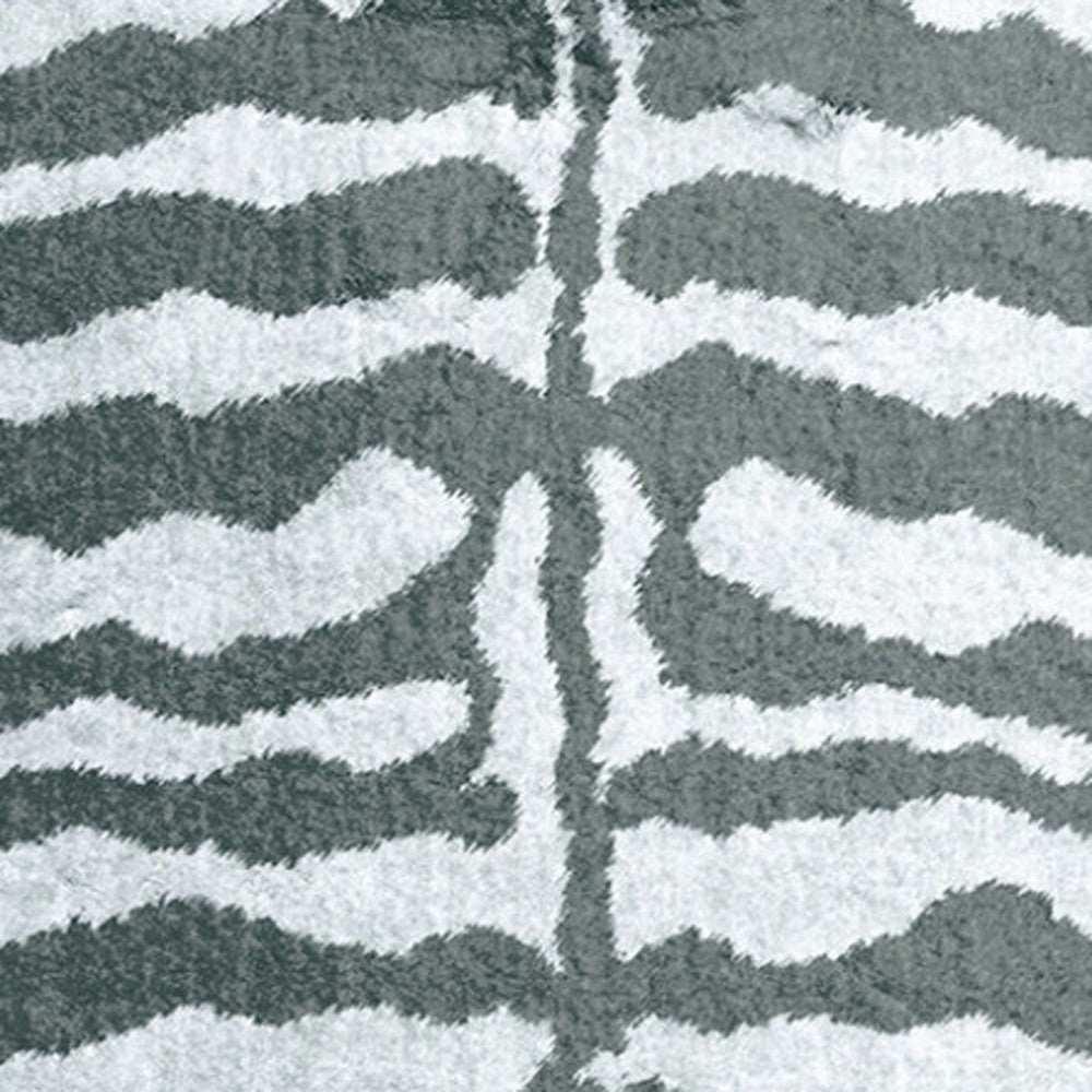 2' X 8' Grey Zebra Print Shag Handmade Non Skid Runner Rug - Homeroots - Flyclothing LLC