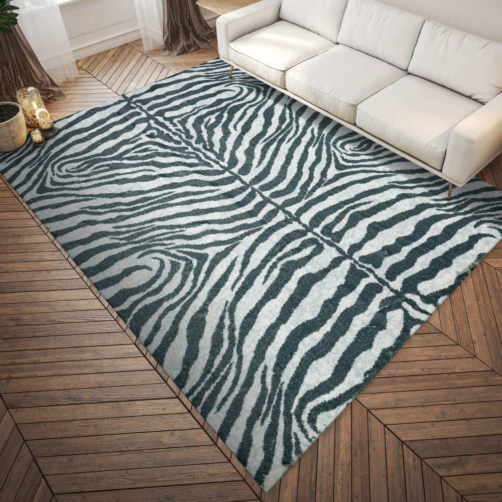 5' X 8' Grey Zebra Print Shag Handmade Non Skid Area Rug - Homeroots - Flyclothing LLC