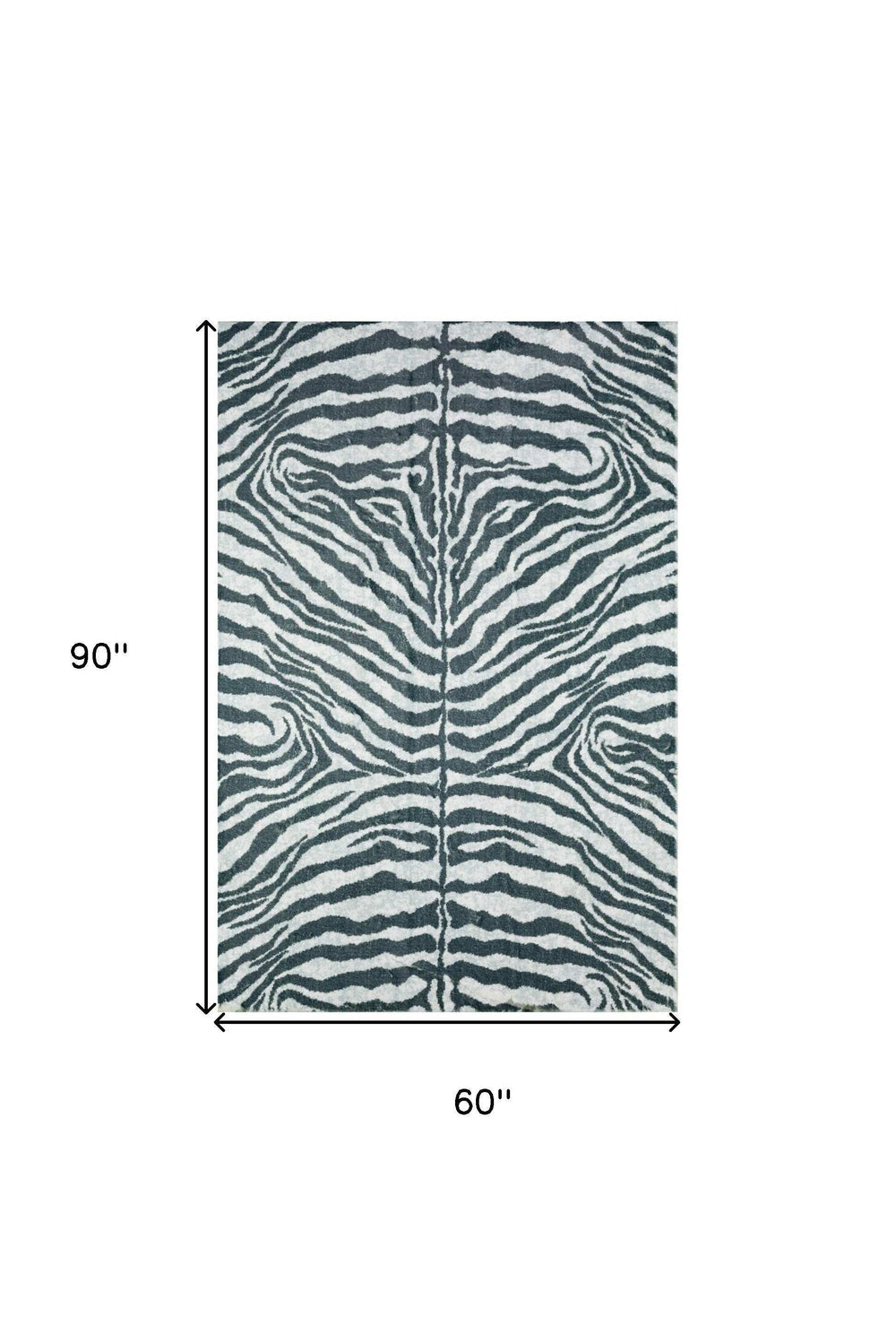 5' X 8' Grey Zebra Print Shag Handmade Non Skid Area Rug - Homeroots - Flyclothing LLC