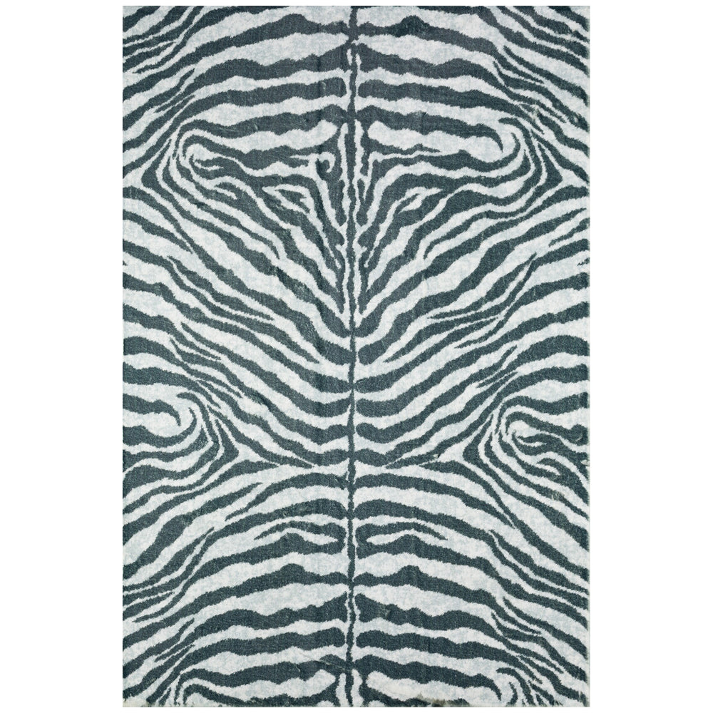 8' X 10' Grey Zebra Print Shag Handmade Non Skid Area Rug - Homeroots