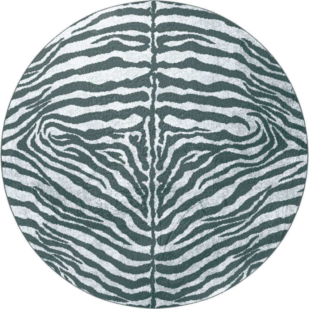 8' X 8' Grey Round Zebra Print Shag Handmade Non Skid Area Rug - Homeroots - Flyclothing LLC