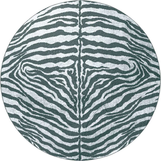 8' X 8' Grey Round Zebra Print Shag Handmade Non Skid Area Rug - Homeroots - Flyclothing LLC