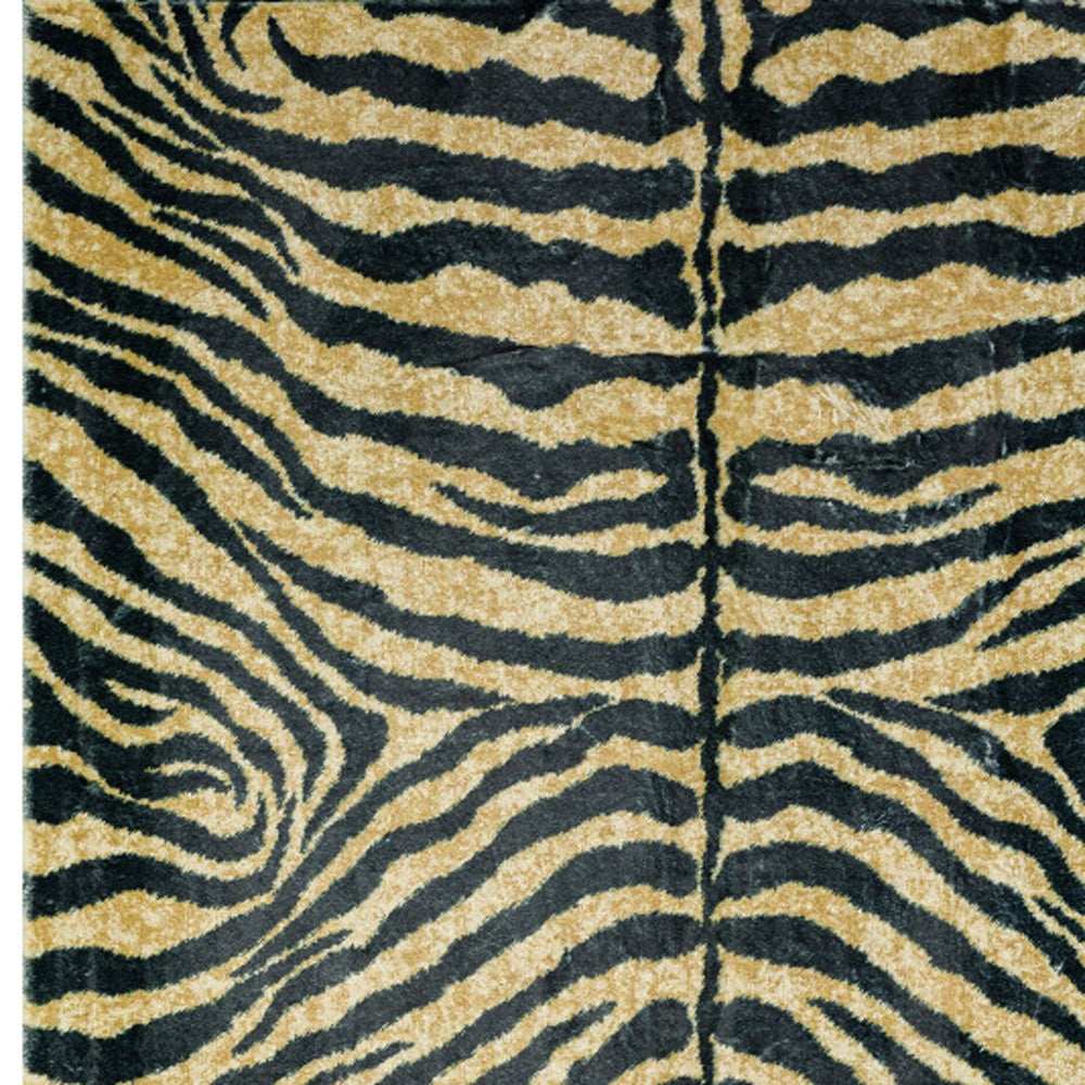 5' X 8' Black and Gold Animal Print Shag Handmade Non Skid Area Rug - Homeroots - Flyclothing LLC