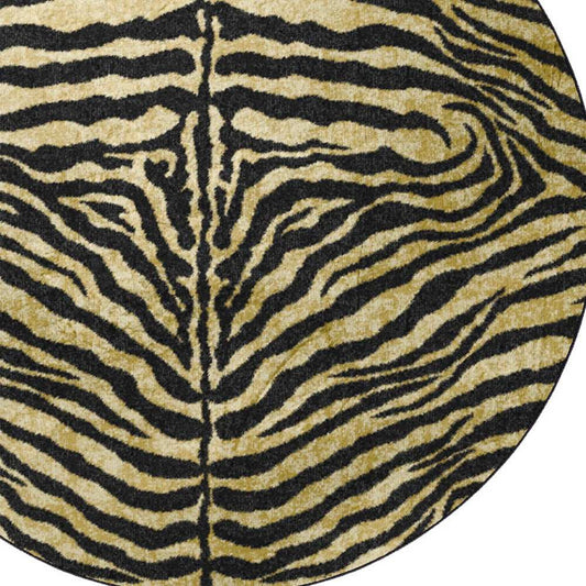 8' X 8' Black and Gold Round Animal Print Shag Handmade Non Skid Area Rug - Homeroots - Flyclothing LLC