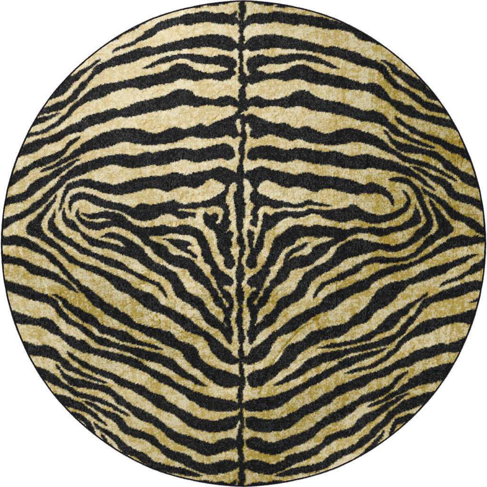 8' X 8' Black and Gold Round Animal Print Shag Handmade Non Skid Area Rug - Homeroots - Flyclothing LLC