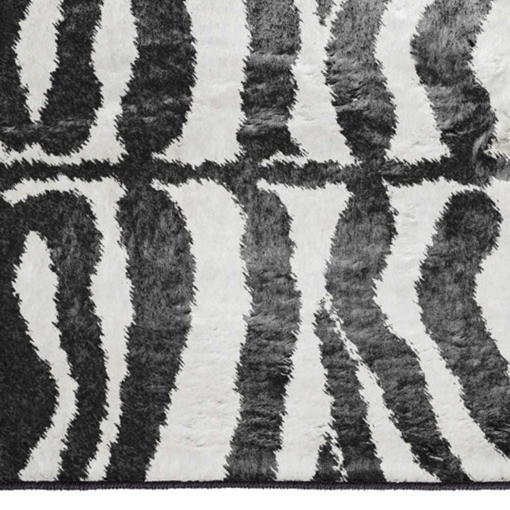 2' X 3' Black and White Zebra Print Shag Handmade Non Skid Area Rug - Homeroots - Flyclothing LLC