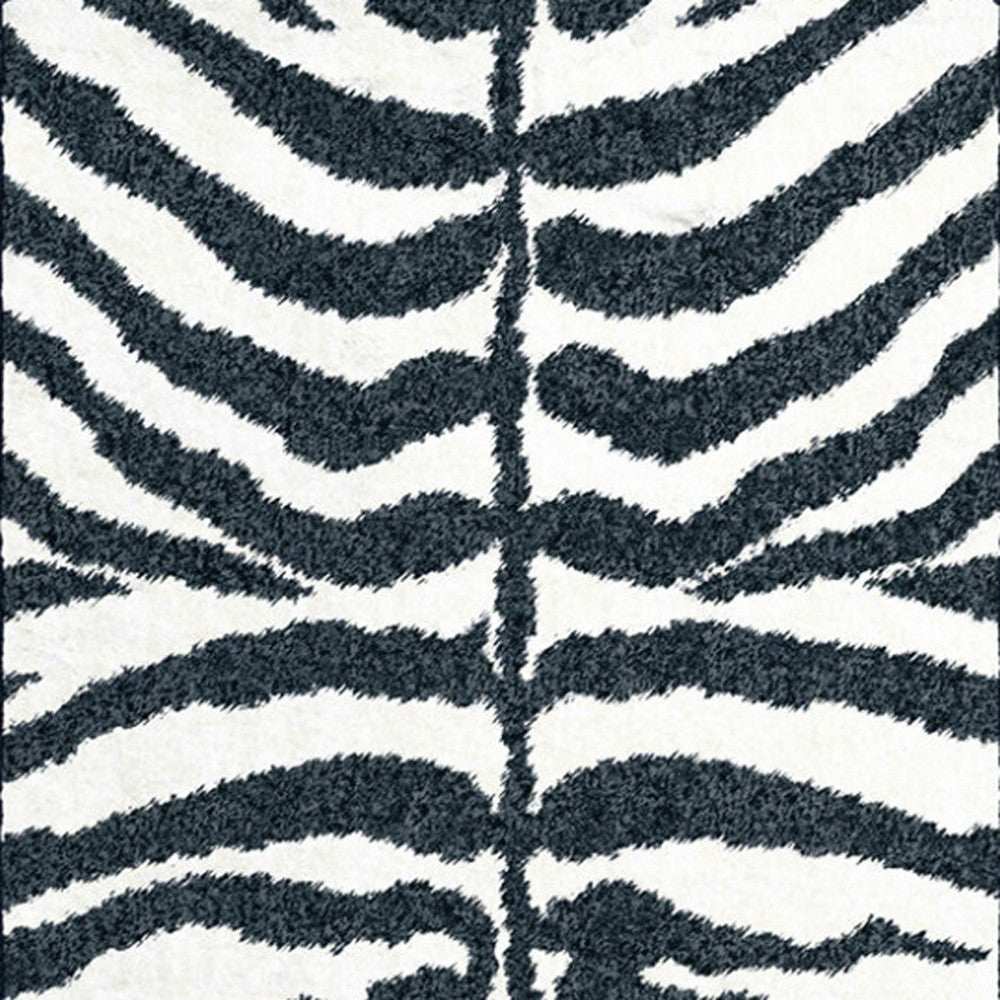 3' X 8' Black and White Zebra Print Shag Handmade Non Skid Runner Rug - Homeroots - Flyclothing LLC