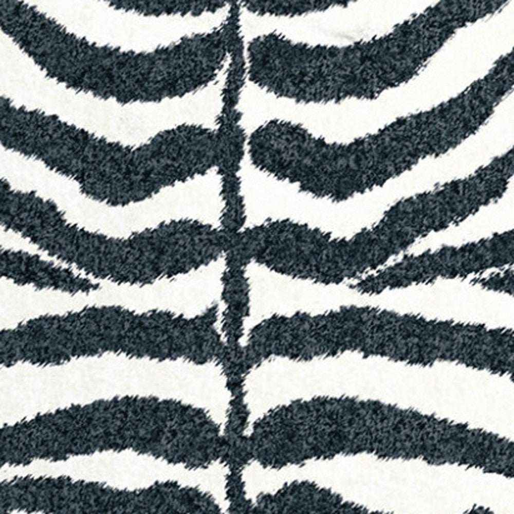 3' X 8' Black and White Zebra Print Shag Handmade Non Skid Runner Rug - Homeroots - Flyclothing LLC