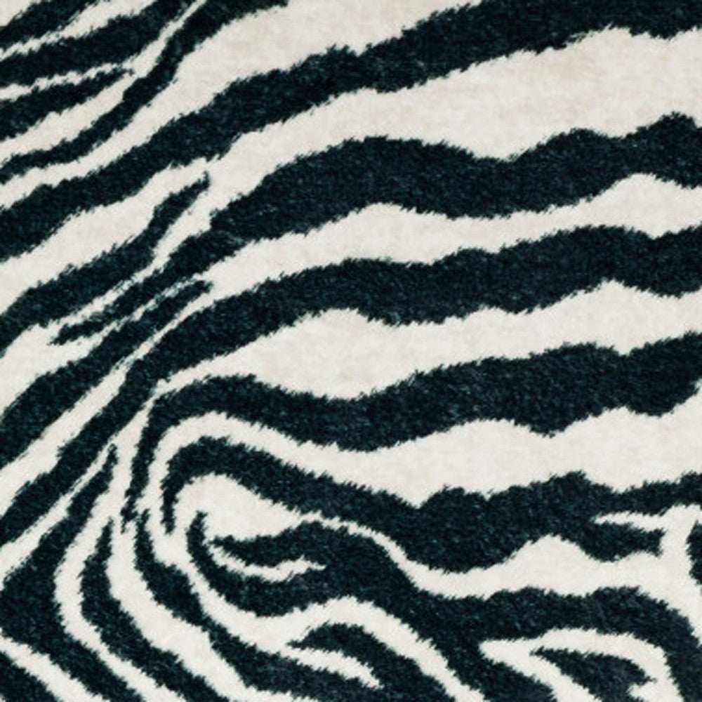 3' X 8' Black and White Zebra Print Shag Handmade Non Skid Runner Rug - Homeroots - Flyclothing LLC