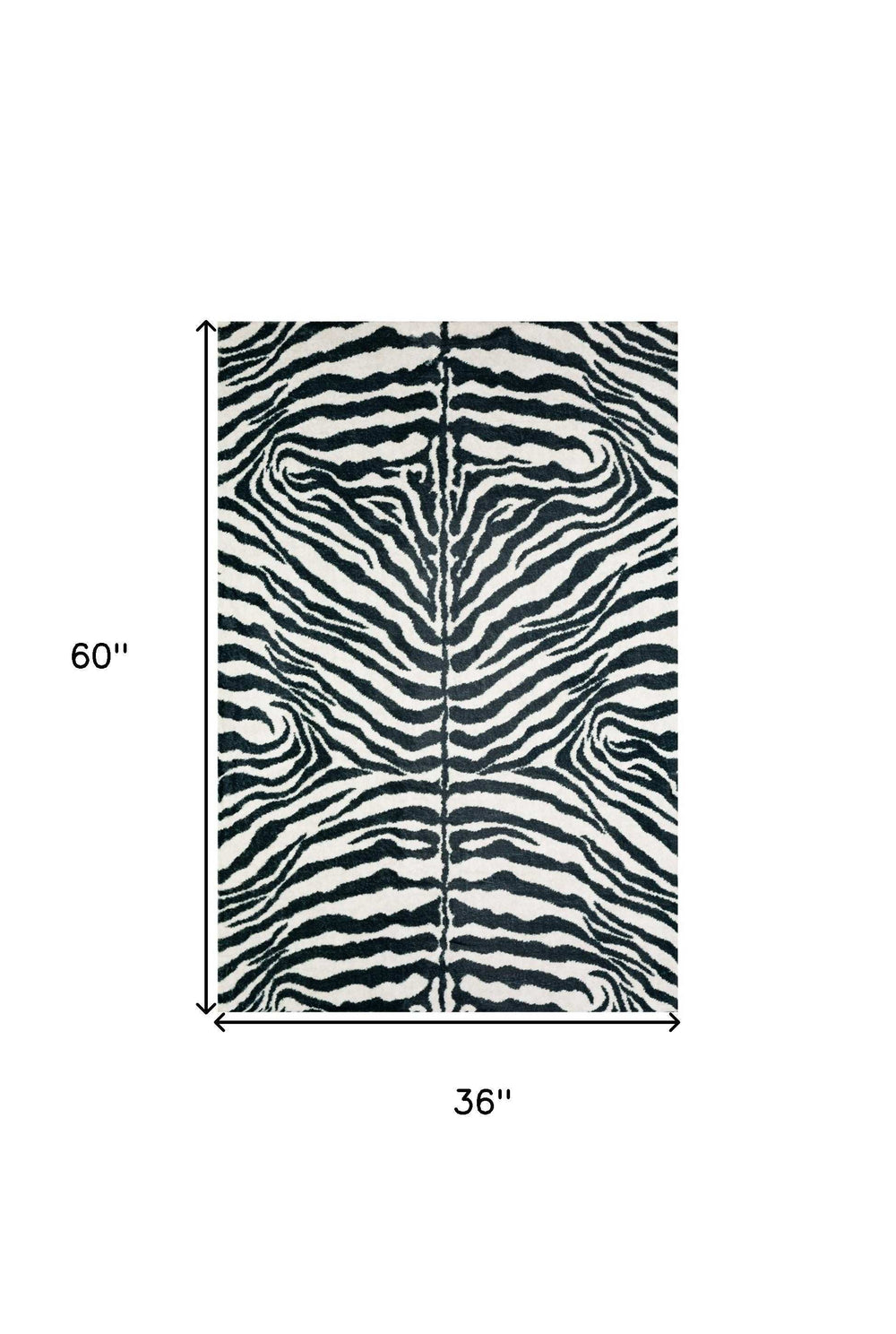 3' X 5' Black and White Zebra Print Shag Handmade Non Skid Area Rug - Homeroots - Flyclothing LLC