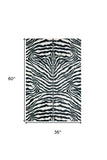 3' X 5' Black and White Zebra Print Shag Handmade Non Skid Area Rug - Homeroots - Flyclothing LLC