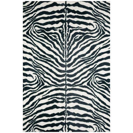 3' X 5' Black and White Zebra Print Shag Handmade Non Skid Area Rug - Homeroots - Flyclothing LLC