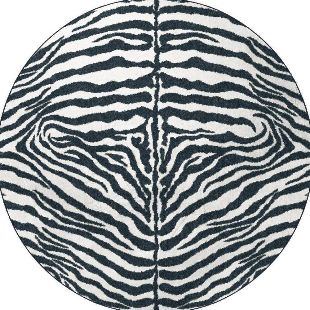8' X 8' Black and White Zebra Print Round Shag Handmade Non Skid Area Rug - Homeroots - Flyclothing LLC
