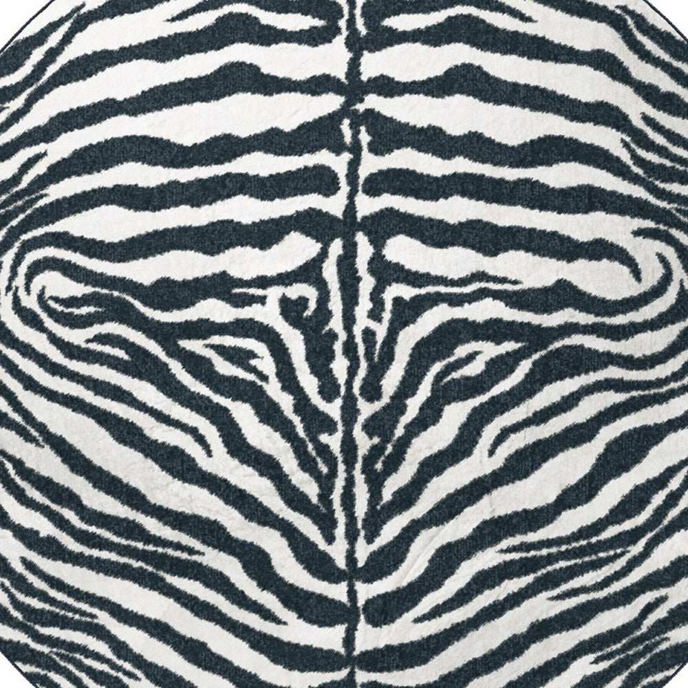 8' X 8' Black and White Zebra Print Round Shag Handmade Non Skid Area Rug - Homeroots - Flyclothing LLC