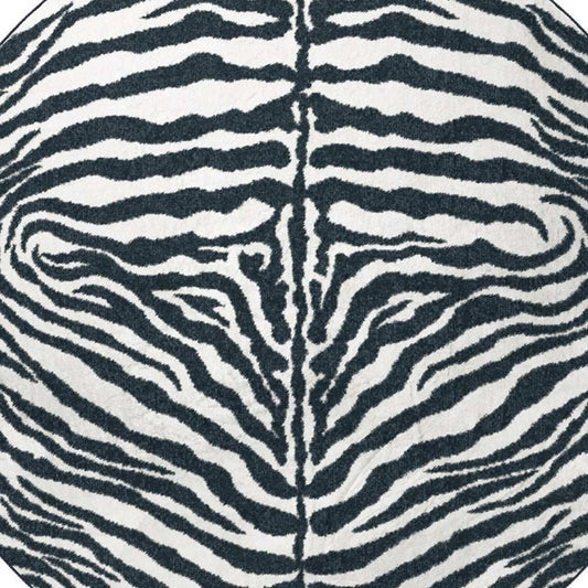 8' X 8' Black and White Zebra Print Round Shag Handmade Non Skid Area Rug - Homeroots - Flyclothing LLC