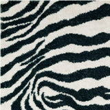 8' X 8' Black and White Zebra Print Round Shag Handmade Non Skid Area Rug - Homeroots - Flyclothing LLC